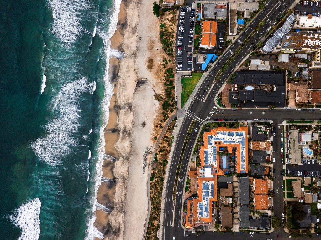 Ariel view of south Carlsbad Village where nearly one quarter of bicycle and e-bike accidents occurred.